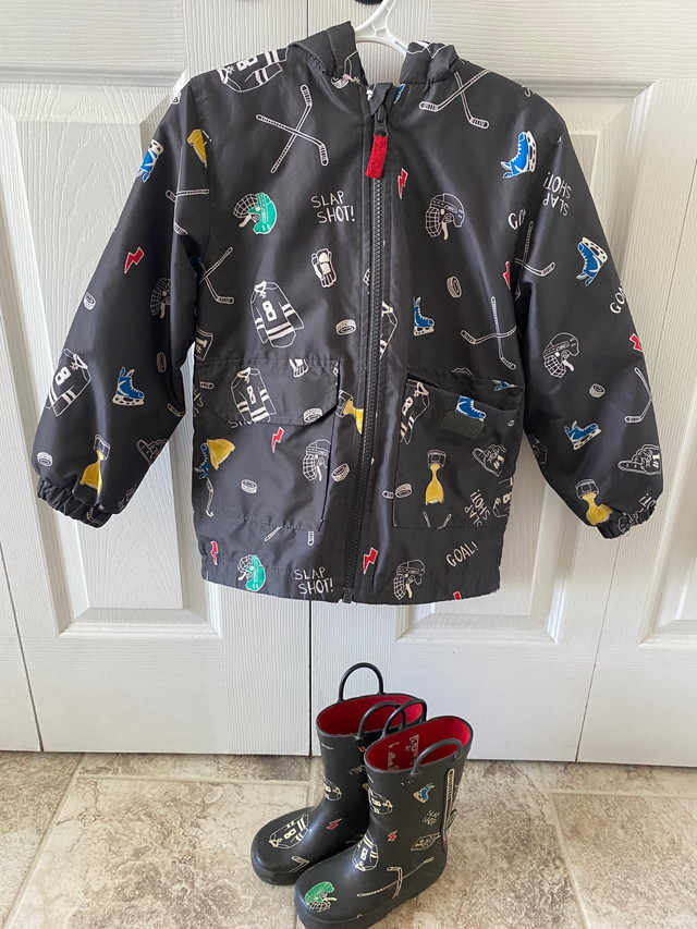 Boys fall jacket and matching rain boots  in Kids & Youth in Cambridge