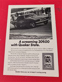 1970 QUAKER STATE OIL AD WITH 1969 CAMARO FUNNY CAR DRAGSTER
