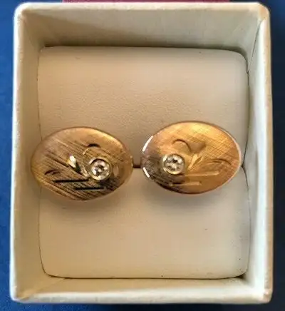 Custom Designed 14K Art Nouveau Yellow Gold Cufflinks w Diamonds, View more
