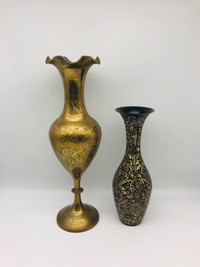 vintage Ornate Brass Vases