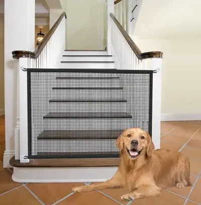 Mesh Dog Gate for Stairs Pet Gates for The House Colour: Black Dogs Screen Gate for Doorways Stairwa...