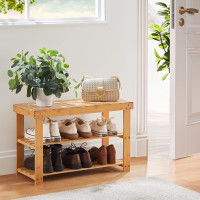 New Bamboo 3-Tier Shoe Rack Bench, Holds up to 300 lbs