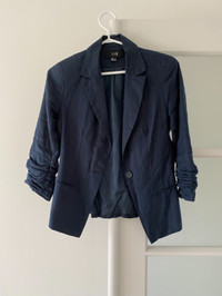 Veston en lin bleu marin, manches 3/4, veste, Small