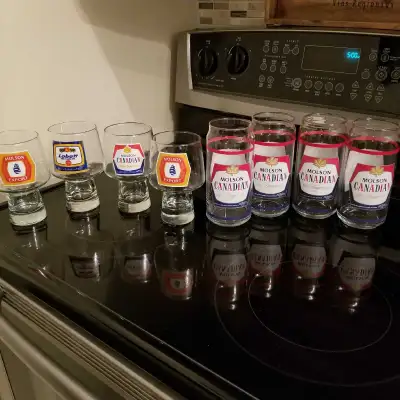 I have 2 sets of 4, $35 Each Molson Canadian Pints Assorted Footed 12 ounce Very good condition Ston...