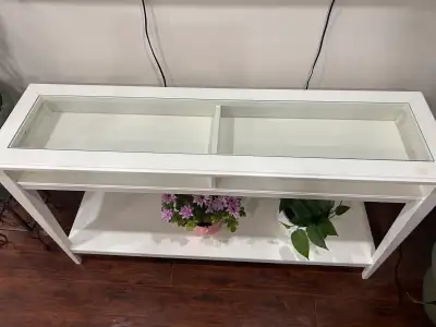 White wooden/glass TV console , View more