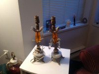 Two Brass, Marble, Glass, Lamps Parts