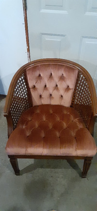 Vintage dusty rose caneback barrel chair