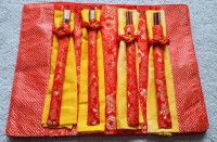 Brand New Red Dragon Print Placemats (6) Set plus chopsticks