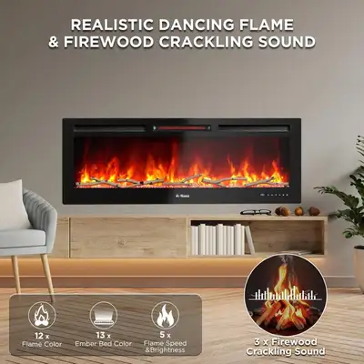TURBRO 50” Smart WiFi Infrared Electric Fireplace | Brand New, View more