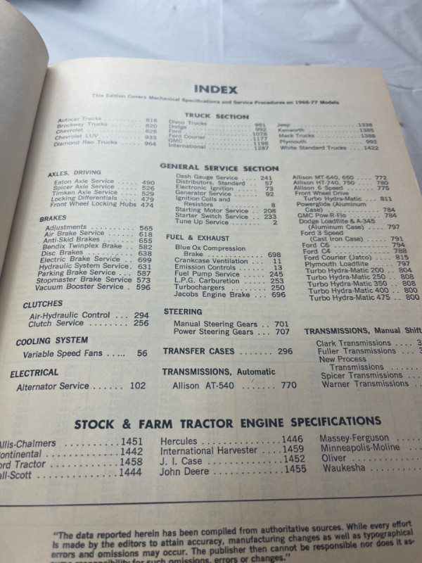 MOTOR 1966 TRUCK REPAIR MANUAL 30 TH EDITION #M1533 in Arts & Collectibles in Edmonton - Image 3