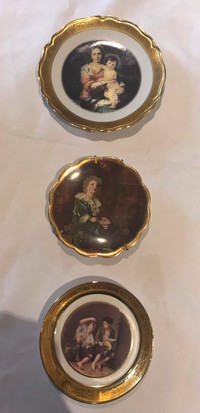 Set of 3 Limoges decorative plates gold plated 