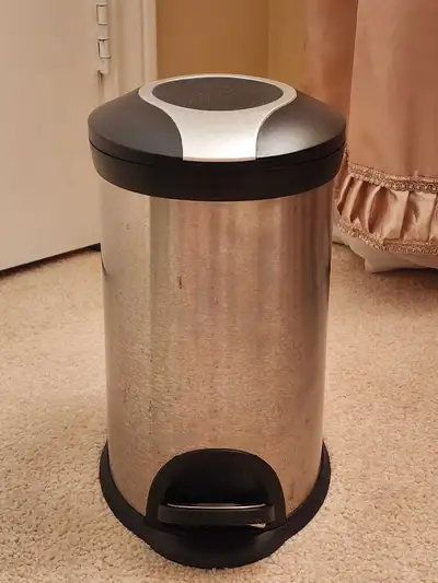 SMALL BLACK METAL PLASTIC GARBAGE CAN WITH STEP LID , View more