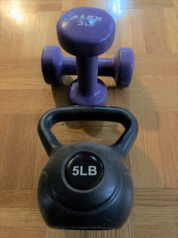 Set of 3lb Vinyl Coated dumbbells AND 5lb Kettlebell Weight