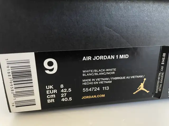 Jordan 1 Mid Panda White Black 2018 (Men) in Men's Shoes in City of Toronto - Image 3