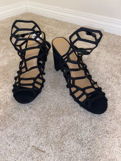 Black Suede Strappy Sandals - Women’s Size 10, View more