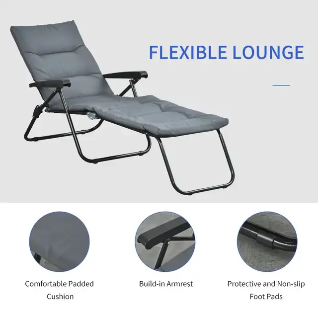 Foldable Lounge Chair, Reclining Patio Sun Lounger with 6-Positi in Patio & Garden Furniture in Markham / York Region - Image 4