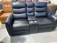 Black leather loveseat power reclining with console 