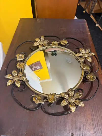 Convex Mirror Wrought Iron Gold Ivy Leaf Detail Circular Mirror, View more