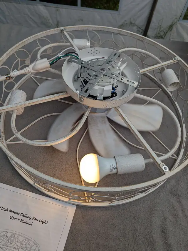 LEDIARY 23" Caged Ceiling Fan with Light – White-Gold Flush Moun in Indoor Lighting & Fans in Mississauga / Peel Region - Image 11