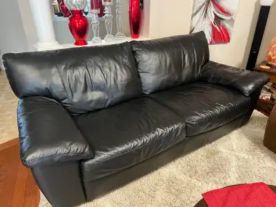 Black Genuine Leather Couch, View more