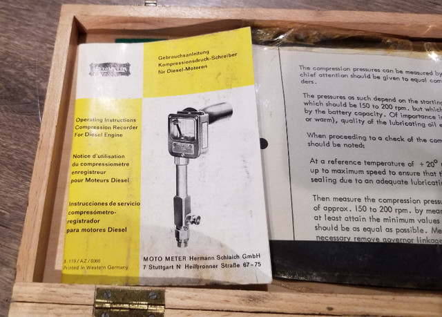 Vintage MotoMeter Recording Compression tester for Diesel Engine dans Outils à main  à Longueuil/Rive Sud - Image 4