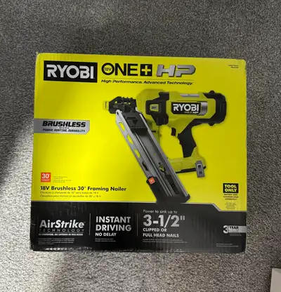RYOBI 18V ONE+ HP Brushless Cordless AirStrike 30° Framing Nailer (Tool Only)
