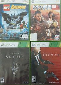 4 XBOX 360 games Skyrim Mass Effect 2 HitmanLego Batman$15 for
