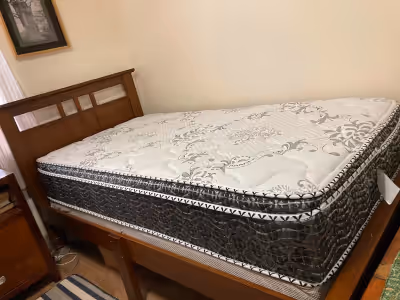 Single bed and mattress only bought a year ago. Mattress is like new, was kept covered with mattress...