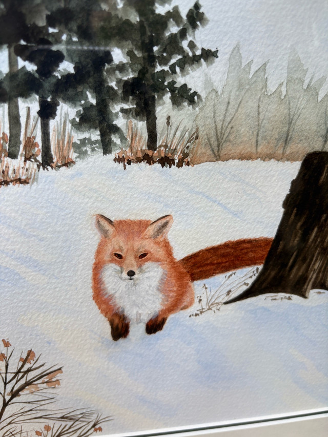 Large Original Fox Watercolour Painting- Winter Landscape in Arts & Collectibles in Oakville / Halton Region - Image 2
