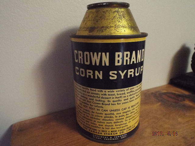 Rare 1960's Crown Brand Corn Syrup Cone top  Tin in Arts & Collectibles in Markham / York Region - Image 2