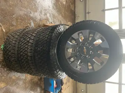 Factory wheels and tires. They came off my 2022, 2500 Chevy Silverado. They are 20 inch rims with 27...