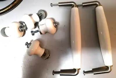 STAINLESS STEEL WHITE CERAMIC DRAWER HANDLES AND KNOBS NEW, View more