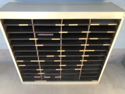 I deliver! Paper organizing shelf. Vintage .$30 for each shelf, View more