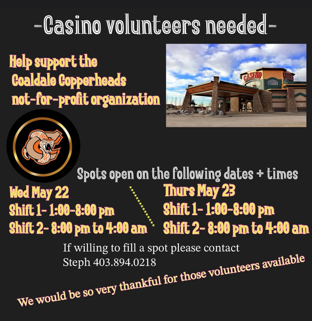 Volunteers needed for Casino in Sports Teams in Lethbridge