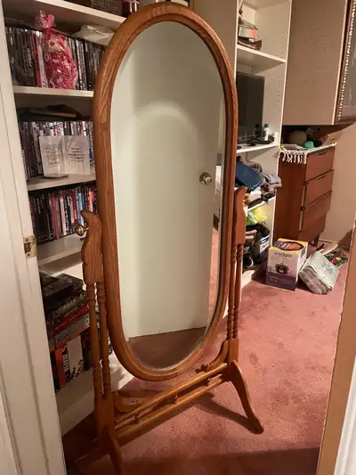 Oval Oak Floor Mirror with Stand, View more