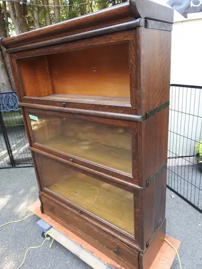 antique 3 glass level barrister bookcase restored professionally, View more