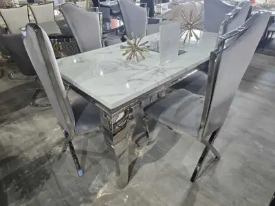 White Marble Dining Table Set – Chrome Legs Modern Luxury Design, View more