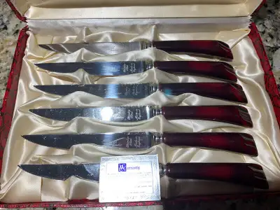Vintage Knife Set and Box De-luxe Contempo Collection Stainless steel GLO-HILL Cutlery Company Ltd....
