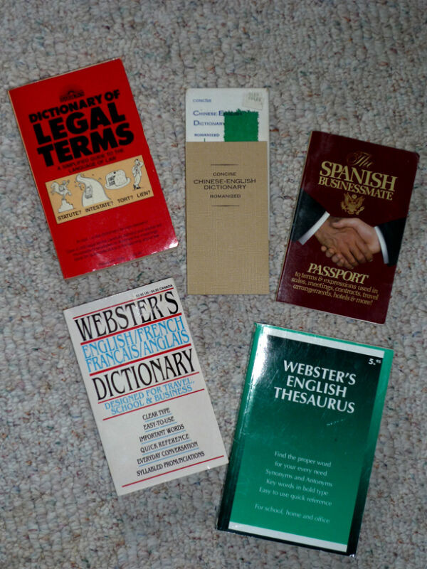 5 Dictionaries:  Spanish,Chinese, Legal Terms, English Thesaurus in Textbooks in Cambridge