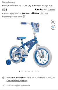 Disney Cinderella Girls' 14" Bike….. Ideal for ages 4-6