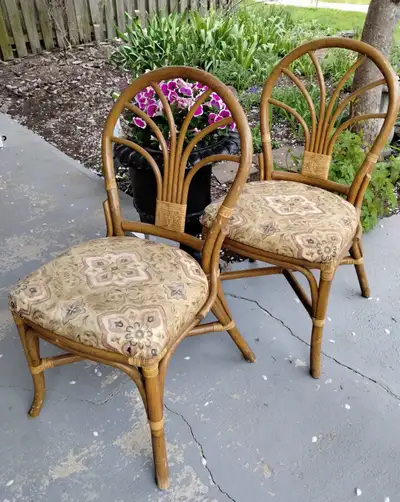 Pair of Vintage Fan Back Bamboo Dining Sunroom Chairs, View more