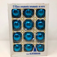 Set of 12 Alderbrook Vintage Blue Glass Christmas Ornament Balls