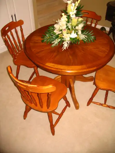 SOLID WOOD Pedestal dining table with 4 chairs, View more
