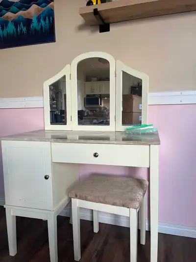 Vanity with bench and mirror, View more