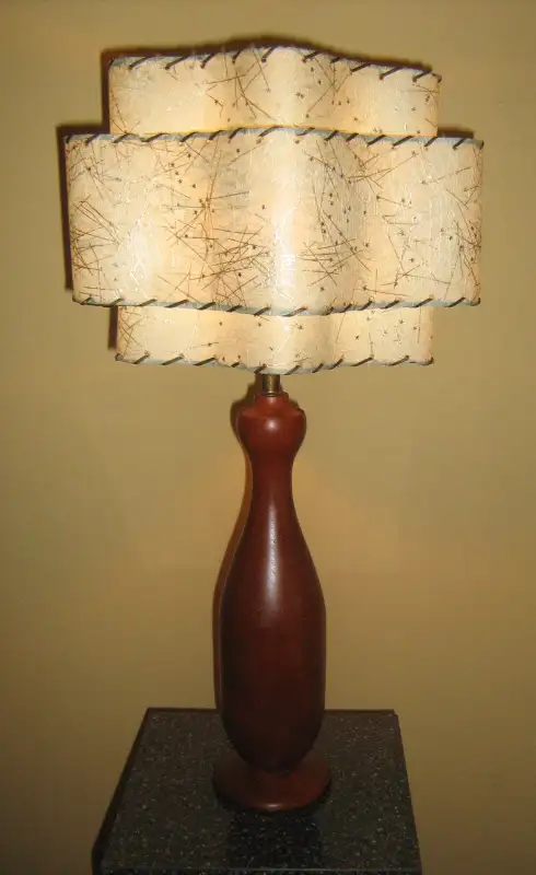 1950s Danish Solid Teak Bottle Lamp with Atomic Three Tier Shade in Indoor Lighting & Fans in City of Toronto - Image 3