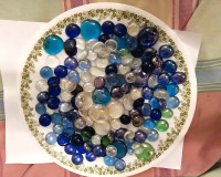 Flat Glass Marbles Four Mixed Color Blue Green
