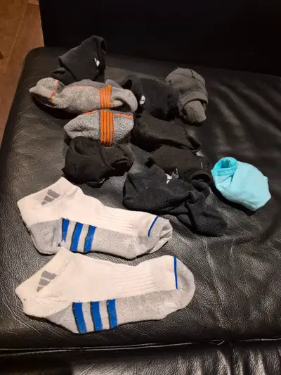 11 Puma and addidas boys ankle socks . Black, grey, white and blue see pictures.