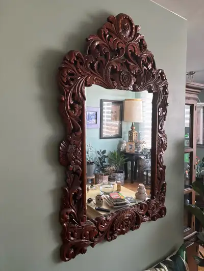 Ornate Carved Wood Wall Mirror, View more
