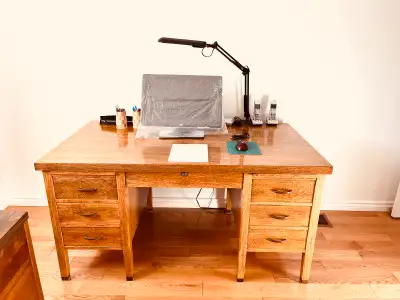 Large Solid Oak Office Desk, View more