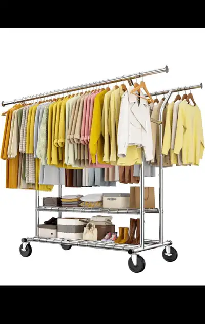 74" W Heavy Duty Clothes Rack, Double Rods Clothing Rack Load 63, View more